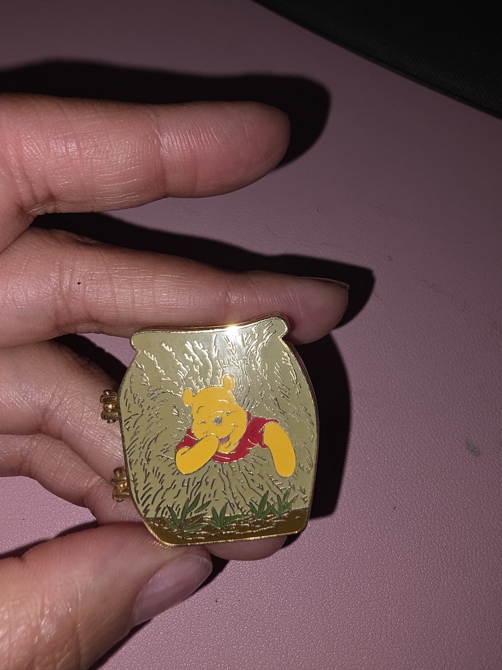 Disney Winnie the Pooh Gold Tone Enamel Pin with Yellow and Red